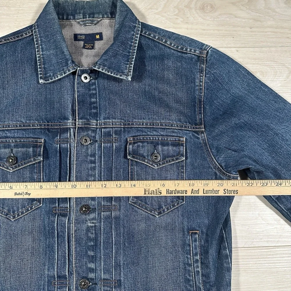 Vintage J.Crew Mens Denim Trucker Jacket Size Medium Dark Wash Hong‎ Kong Made